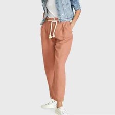 Veronica Beard Karter Paperbag Linen Belted High Rise Straight Leg Pants Sz 4