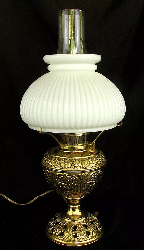 BRADLEY HUBBARD BRASS OIL LAMP MELLON SHADE c.1880