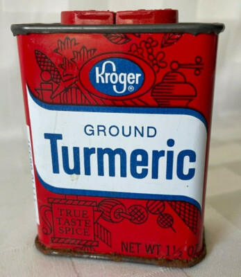Vintage Kroger Ground Turmeric Spice Tin Can Empty 1.5 oz Retro Kitchen Decor