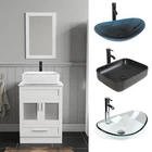 24" Bathroom Vanity Set Storage Cabinet with Vessel Sink, Mirror & Faucet Combo