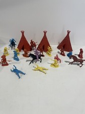 Mixed Lot Plastic Toy Cowboys Indians Horses Teepee 24 Pieces