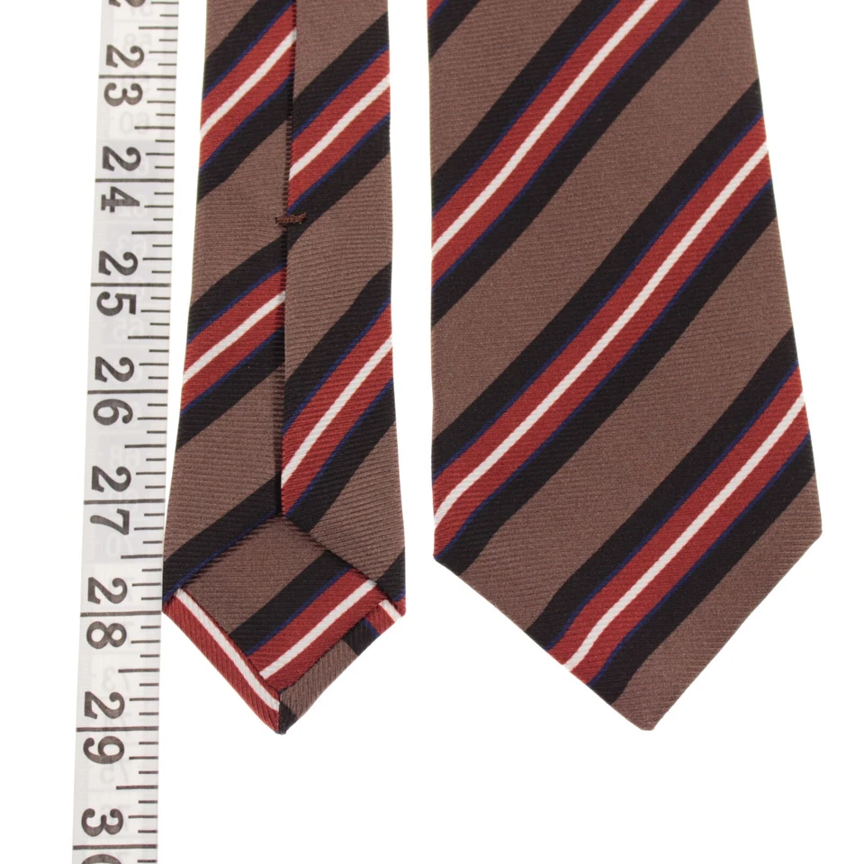 Corbata Kiton nueva sin etiquetas 100 % seda siete pliegues en marrón/negro/naranja oxidado/rayas azules Foto 4 de 4