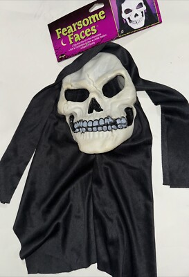 Fun World Vtg Mask Fearsome Faces Skull Grim Reaper Hood Item #9205