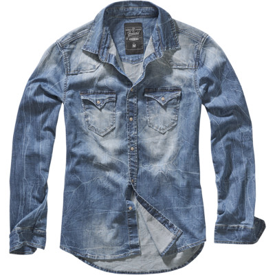 Brandit Riley Denim Shirt Mens Top Long Sleeve Travel Work Fashion Jacket Blue