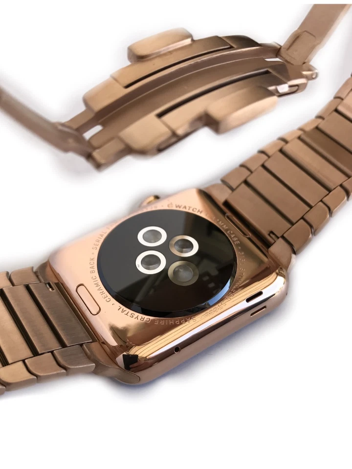 24K Rose Gold Plated 42MM Apple Watch Series 2 Gold Link Band Custom Rare - Image 4 of 4