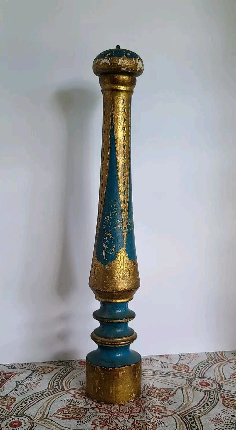 XL Vintage Italy Florentine Teal & Gold Gilt Wooden Pepper Grinder Mill Shaker