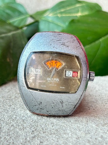 VINTAGE SICURA JUMP HOUR MEN'S SWISS STEEL SELF WINDING AUTOMATIC WATCH