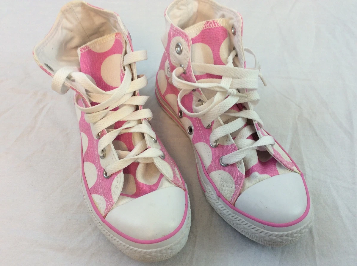 Converse All Star Girls Size 3 Bubblegum Pink Polka Dots Hi Top Shoes