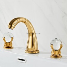 Villa Widespread 3 Hole Basin Tap Dual Crystal Handle Hotel Vanity Mixer Faucet