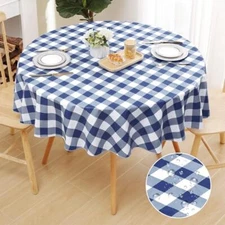 Round Waterproof Vinyl Table Cloth Buffalo Flannel Backed Tablecloth Wipeable...