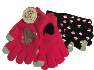 Texting Tips Gloves Black Pink Heart 3 Pair Pack Size M/L(7-16) Junior Girls SO