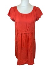 Boden Women's Red 100% Linen Short Sleeved Summer Dress UK 10L Round Neck