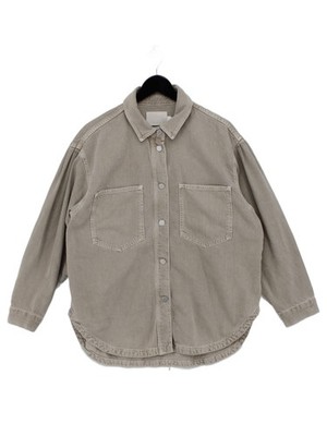 Neuwertiges Samt Damen Shirt L hellbraun 100% Baumwolle Langarm Kragen Basic