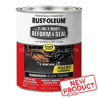 Rust-Oleum Black 2-In-1 Textured Rubberized Coating Rust Reform 32oz 1 qt NEW