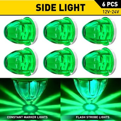 6Pcs 12V Green LED Watermelon Lights Side Marker Truck Trailer Turn Signal Light