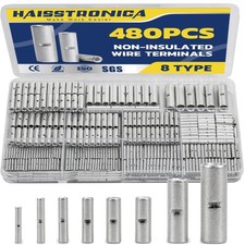 480pcs Non-Insulated Butt Connectors Kit - Versatile Sizes for Secure Wiring