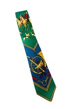 Hermès Style Silk Tie L58”x3” Bright Green Equestrian Themed Dog Hunting Prints