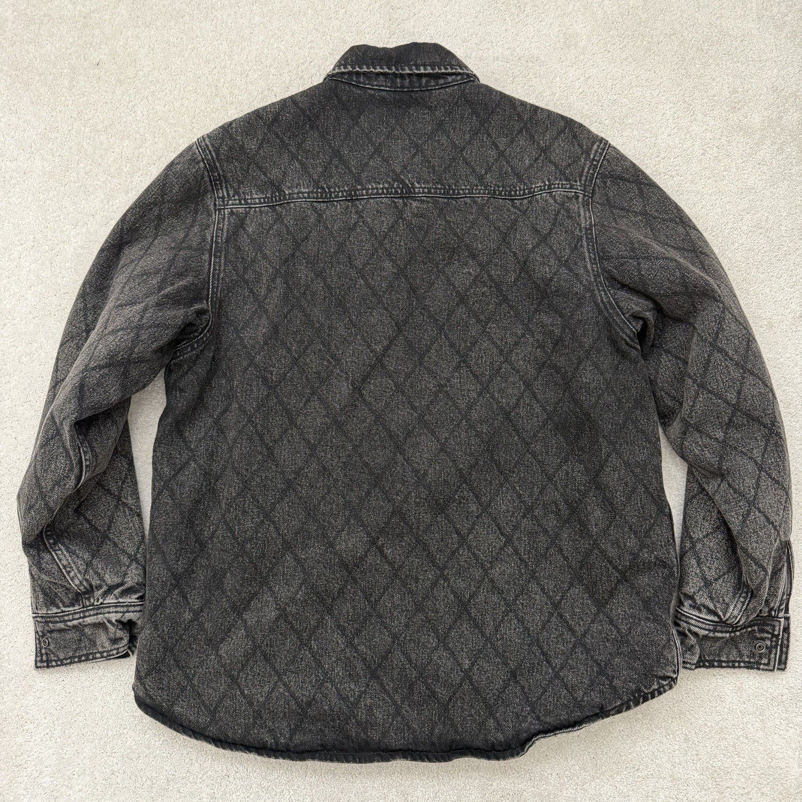 NEW Stussy Workgear Denim Jacket Men's Medium Black Quilted Snap Up Streetwear thumbnail 2