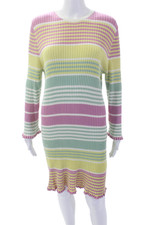 Rixo Womens Ribbed Knit Striped Long Sleeve Mid-Calf Dress Multicolor Size 12