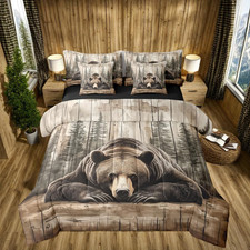 7 Pcs Grizzly Bear Bedding Set King Hunting Wild Animal Comforter Set Rustic Far