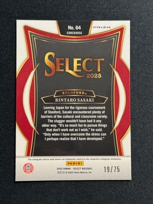 2025 Panini Select Baseball #64 RINTARO SASAKI Concourse Purple