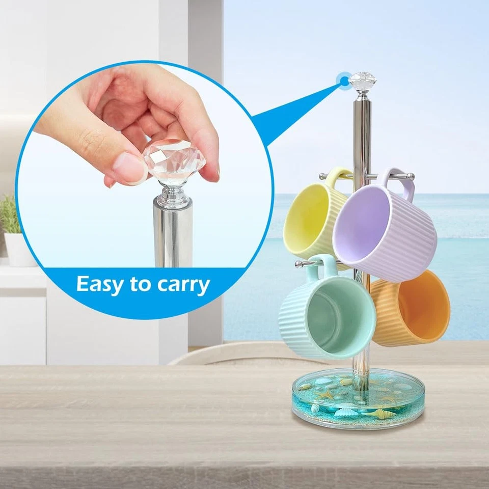 Mug Holder Tree Acrylic w/Nature SeashellCoffee Cup Holder w/ 4 HooksMug Hold... - Image 3 of 4