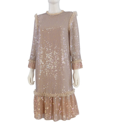 Needle and Thread Pailletten Netz Kleid Gatsby Nude Party Rüschensaum Größe S