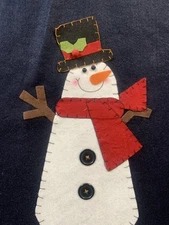 Felt Christmas Tree Skirt Applique Snowman Hand-Stitched Country Primitive
