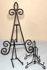 Plate/Display Stands Mixed Lot of 4 Vintage Black Wrought Iron and Metal Easels