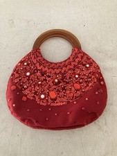Vintage Red Bijoux Terner Beaded Evening Bag with Zipper Top Good CONDITION 