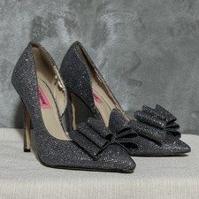 Betsey Johnson Prince D'Orsay Evening Pumps Womens 7.5 Silver Sparkling Bridal