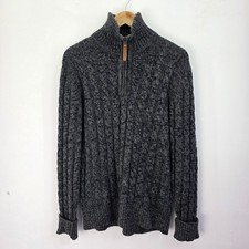 Fat Face Jumper Mens Small Grey Quarter Zip Chunky Cable Knit High Neck Sweater