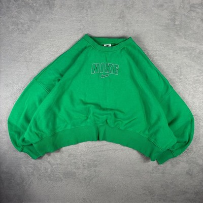 Damen Vintage Nike Green Spellout Cropped Oversized XL Boxy Sweatshirt