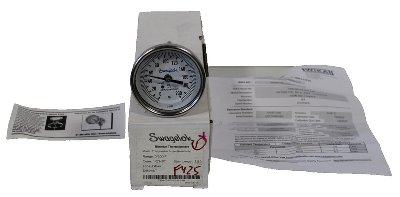 2-1/2" SWAGELOK TB4A-025-FS-05-G-8-NT 0-200 2-1/2" EVERY ANGLE THERMOMETER NEW