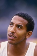 Renaldo Nehemiah watches the boards after competing Crystal Palace Old Photo
