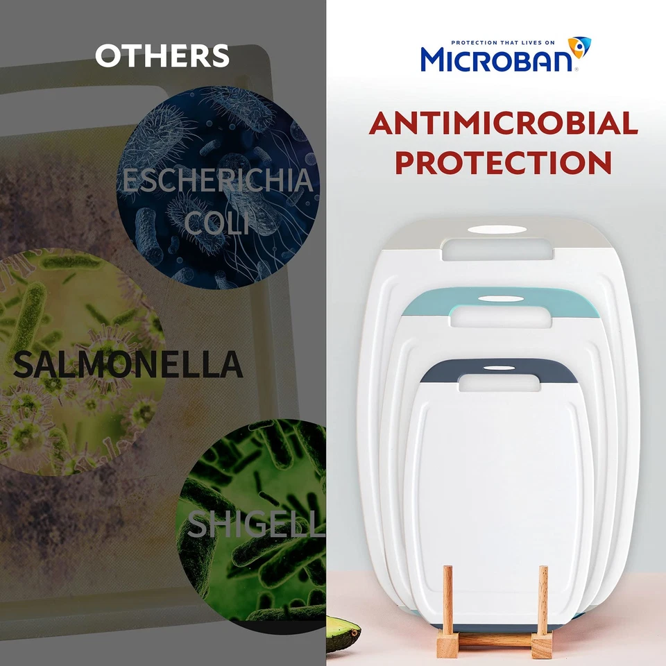 Juego de 3 tablas de cortar de protección Microban, sin manchas y olores/BPA, inversa... Foto 3 de 4