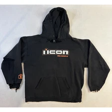Vintage Icon Motorsports Hoodie Made in USA Mens L Thrashed Grunge Distressed