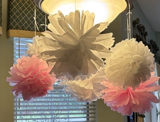 Papel de seda pompones decoración fiesta ROSA (juego 6) BABY ducha/sexo revelar Foto 4 de 4