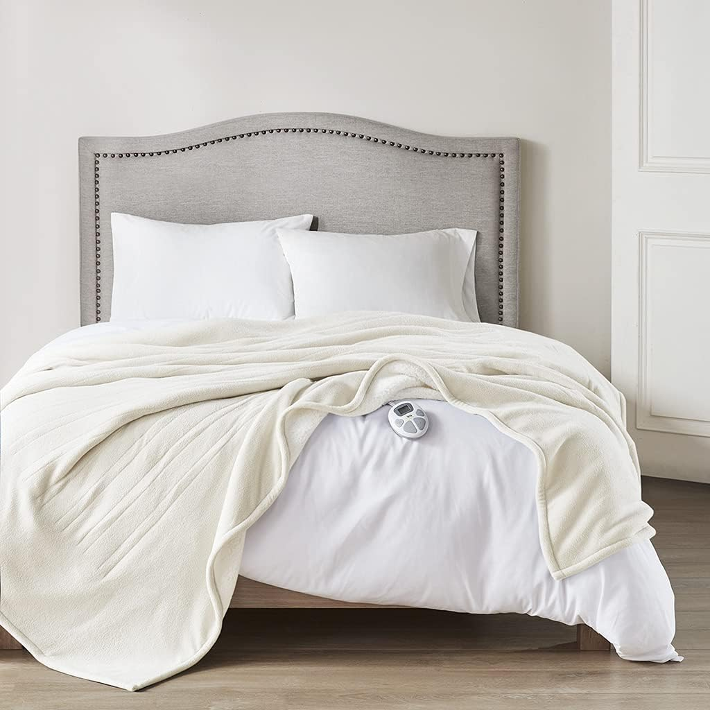Reversible Heated Blanket - Fast Heating, Auto Shut Off, Ivory Twin 84