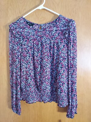 New BCX Blouse size Medium Floral poly spandex blend stretch bottom NWT lined