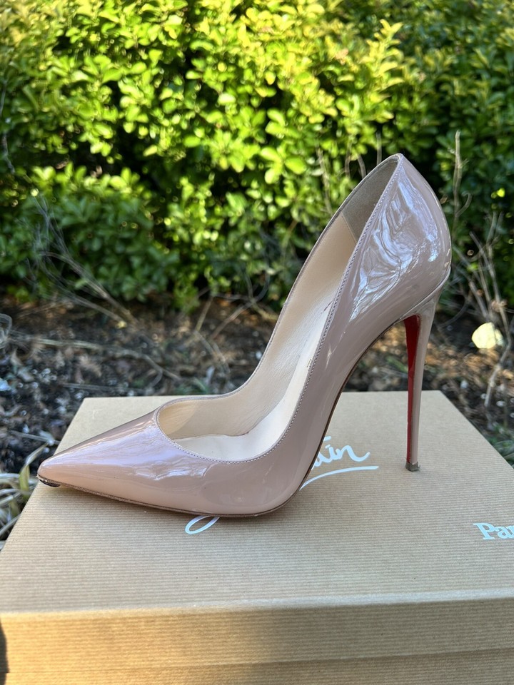 CHRISTIAN LOUBOUTIN Nude Patent Leather So Kate 120 Pumps Size 10 Euro