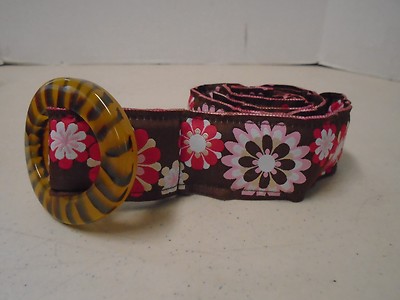 Top It Off Floral Pink Tortoise Shell Oval Loop Buckle Brown 