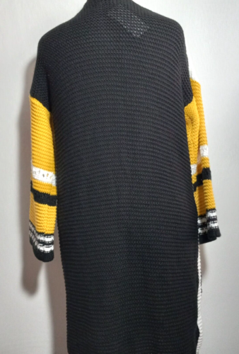 Fobya Long Sweater Womens size S / M Black Gold White Knit Cardigan NEW - Picture 3 of 9