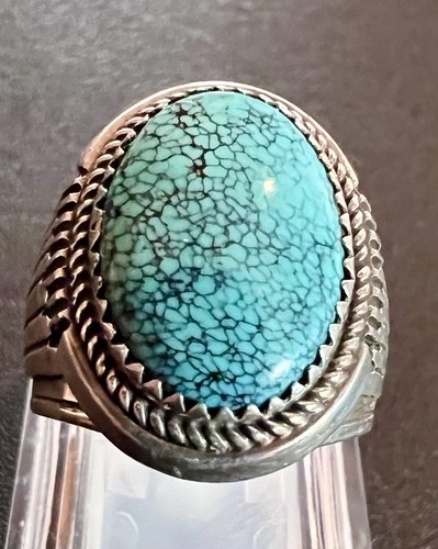 Will Denetdale, Native Am, Navajo, Spinnennetz Türkis Sterling Ring, signiert