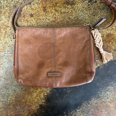 Fossil Light Brown Leather Shoulder Purse SHB 2000 With Outside Pocket