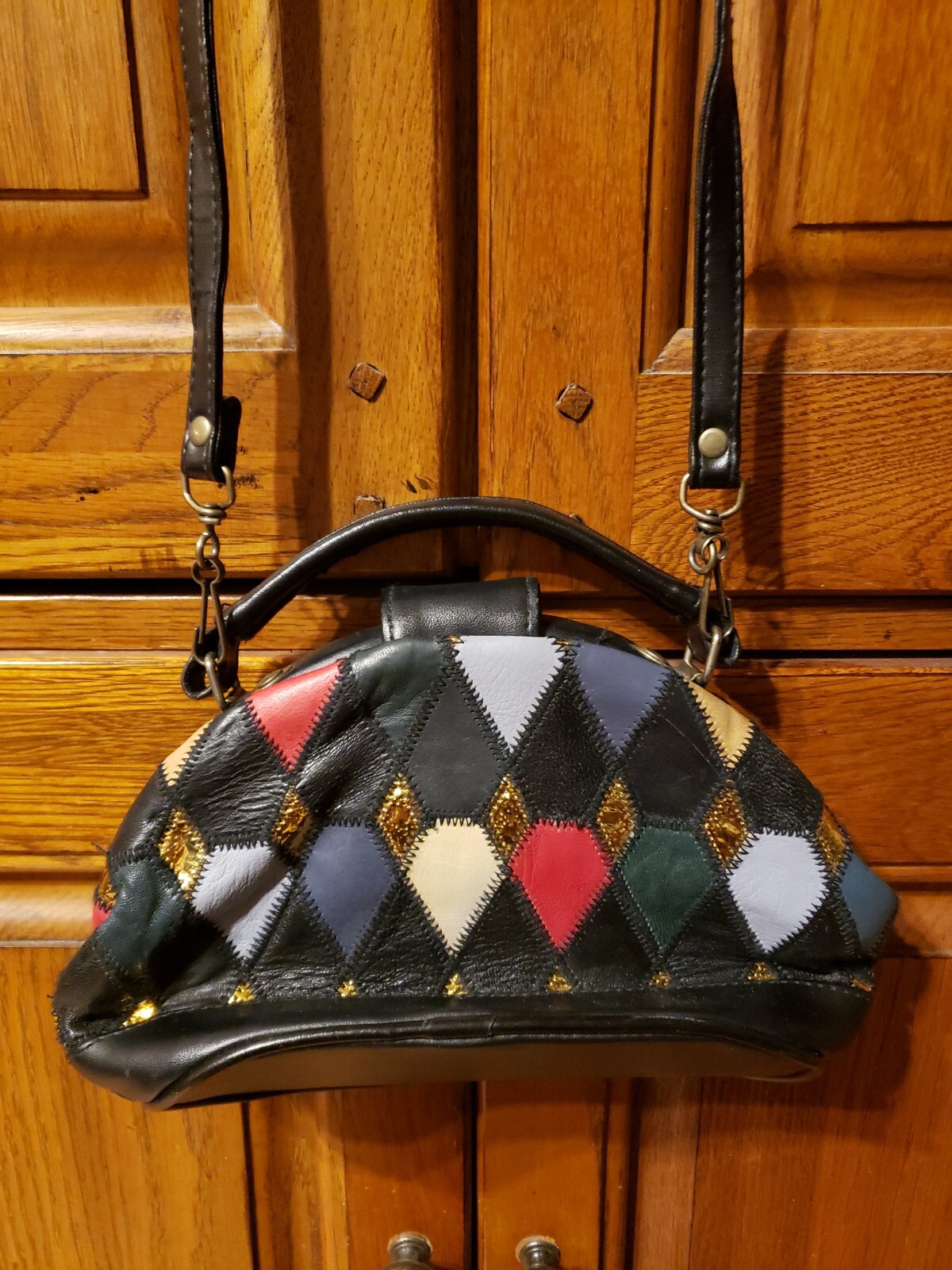 Vintage Rare Unique Patchwork Leather Clutch Cros… - image 4