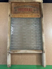Vintage National Washboard No. 512 Glass & Wood Laundry Scrub Board USA