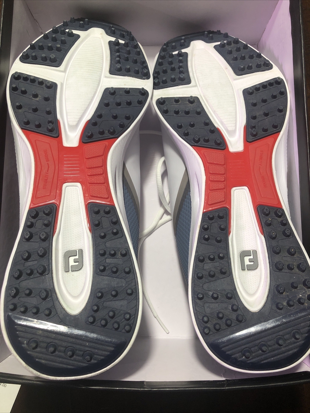 FootJoy Men's FJ Fuel Golf Shoe, White/Navy/Red Men’s Golf Shoe Size 11