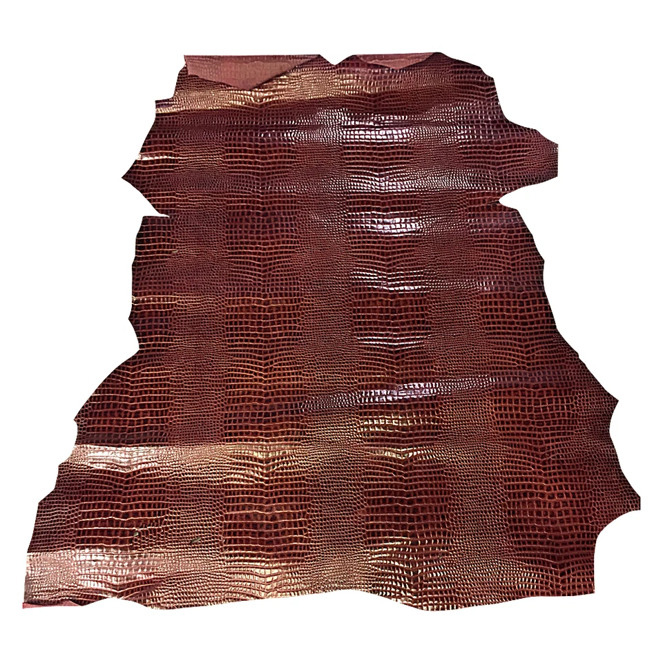 Brown Red Calfskin Leather Hides Snakeskin Embossed DIY Craft Upholstery Fabric - Image 4 of 4