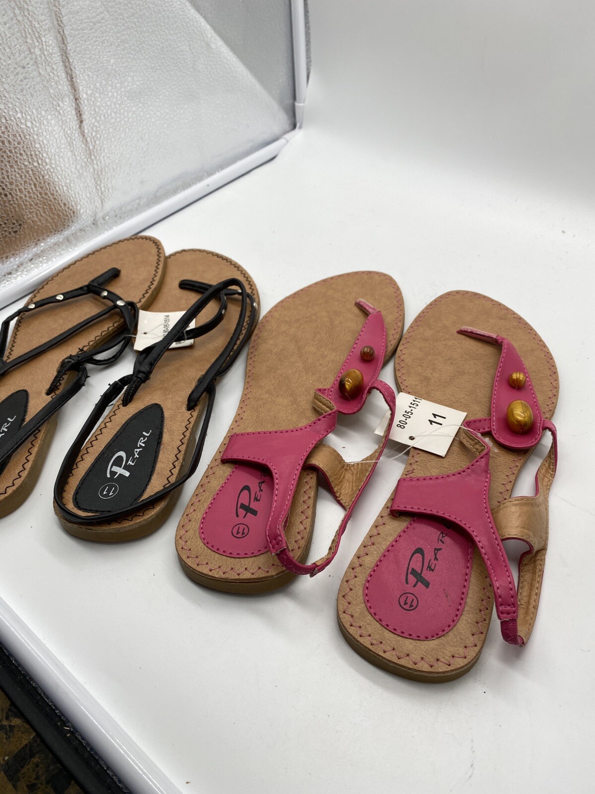 Lotto di 2 sandali estivi perlati donna taglia 11 casual piatti rosa e nero